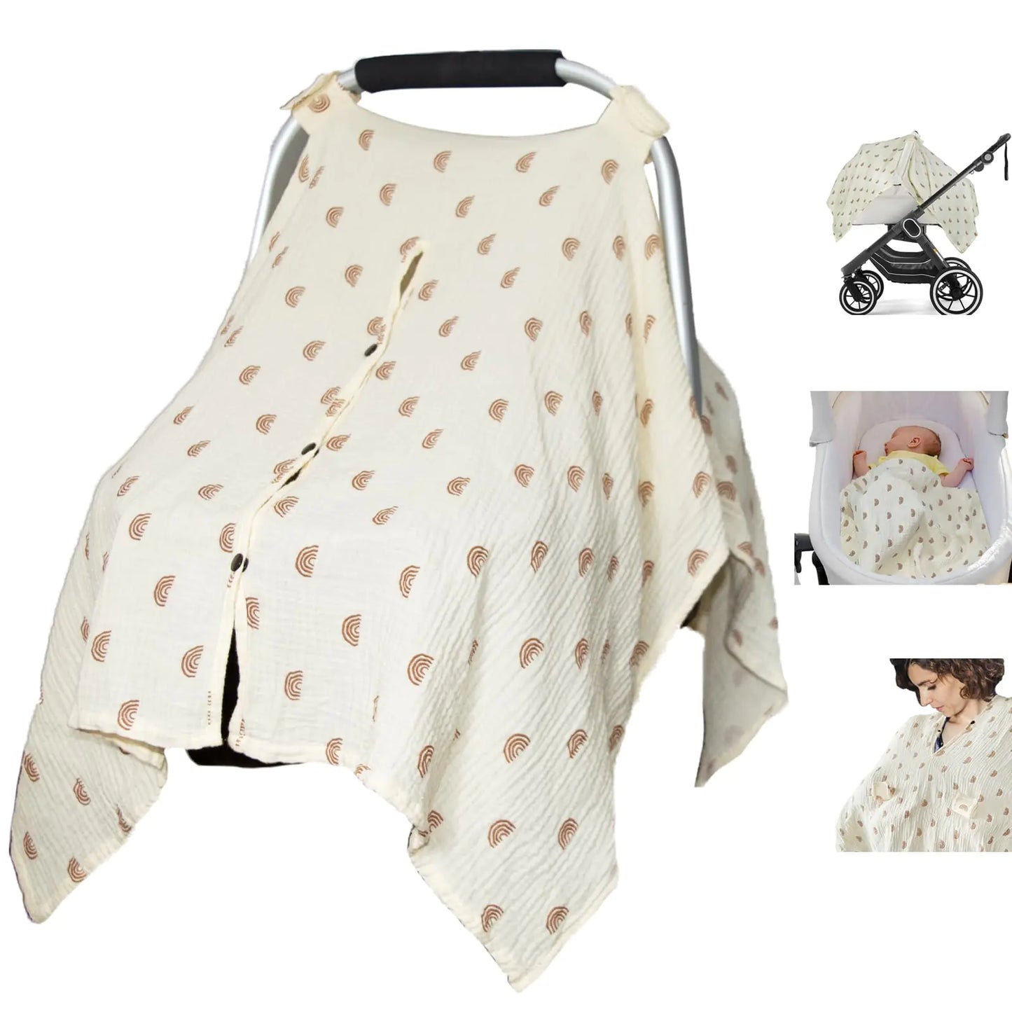 Organic Cotton Muslin Baby Multi Use Car Seat Cover - Rainbow