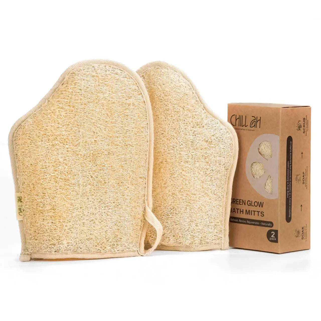 Chill Ah Green Glow All Natural Exfoliator Dual Sided Loofah Bath Mitts
