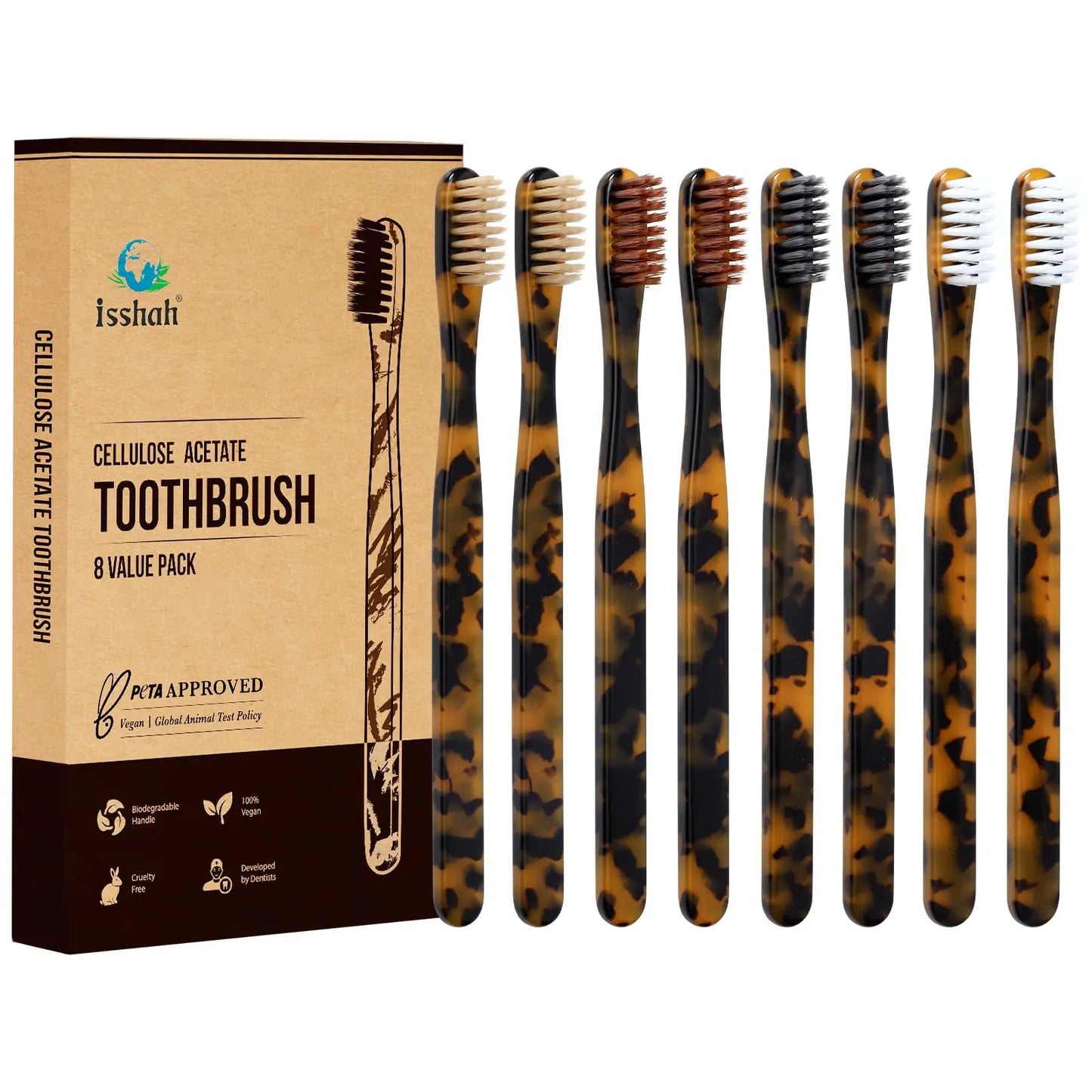 Biodegradable Eco-Friendly Cellulose Acetate Toothbrushes - 8 Count
