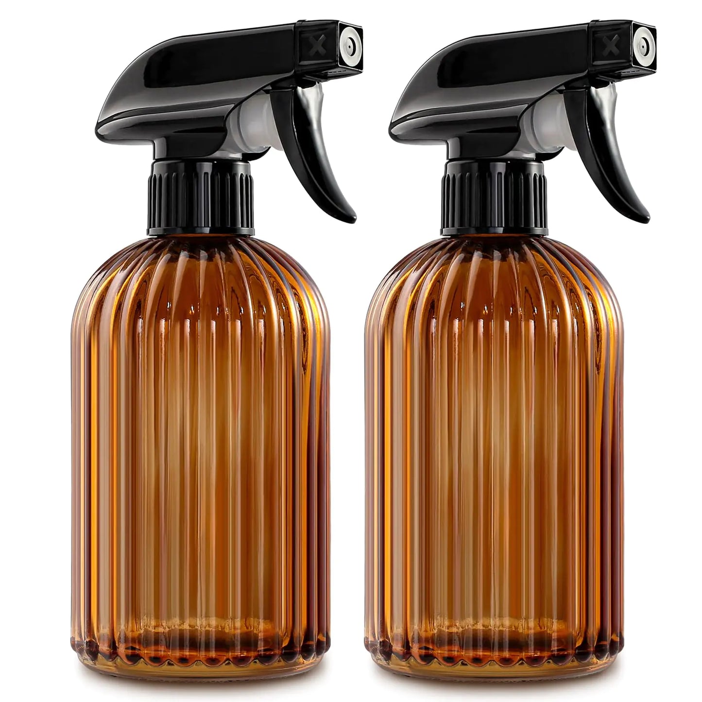 Ribbed Amber Glass Spray Bottles- 2pcs with Adjustable Nozzles