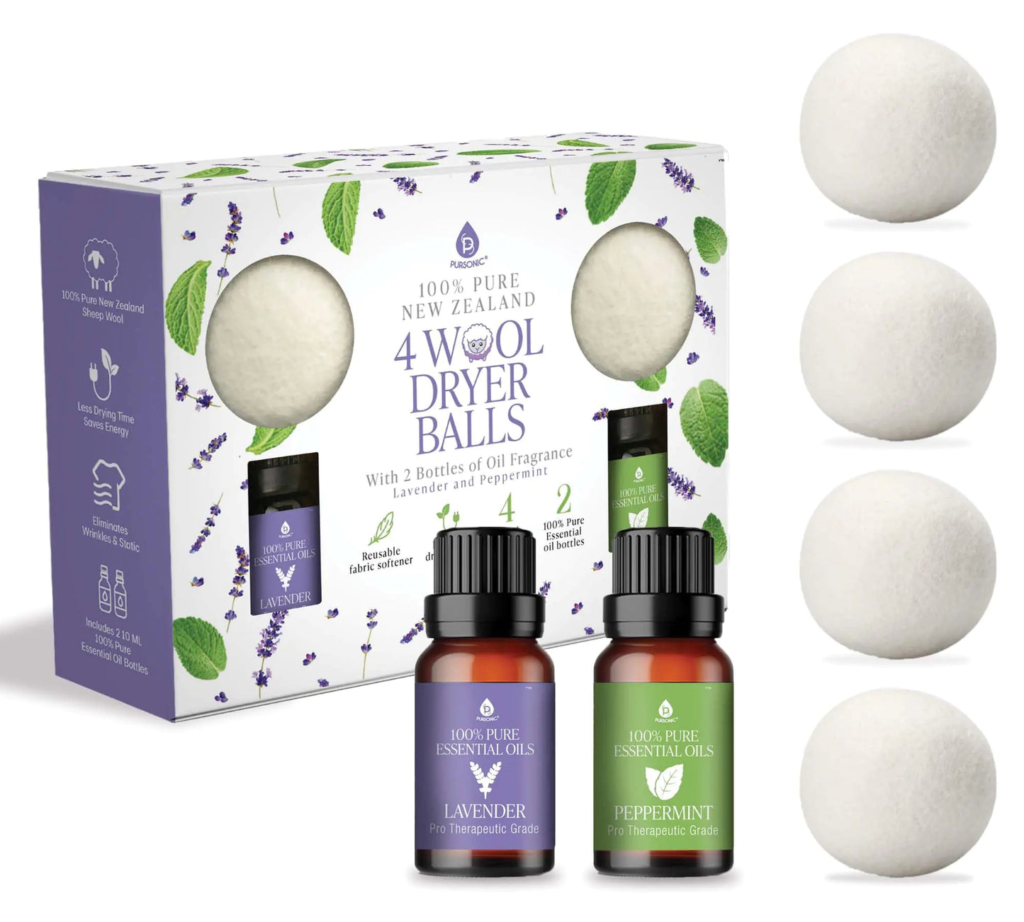 Pursonic Laundry Wool Dryer Balls Bundle