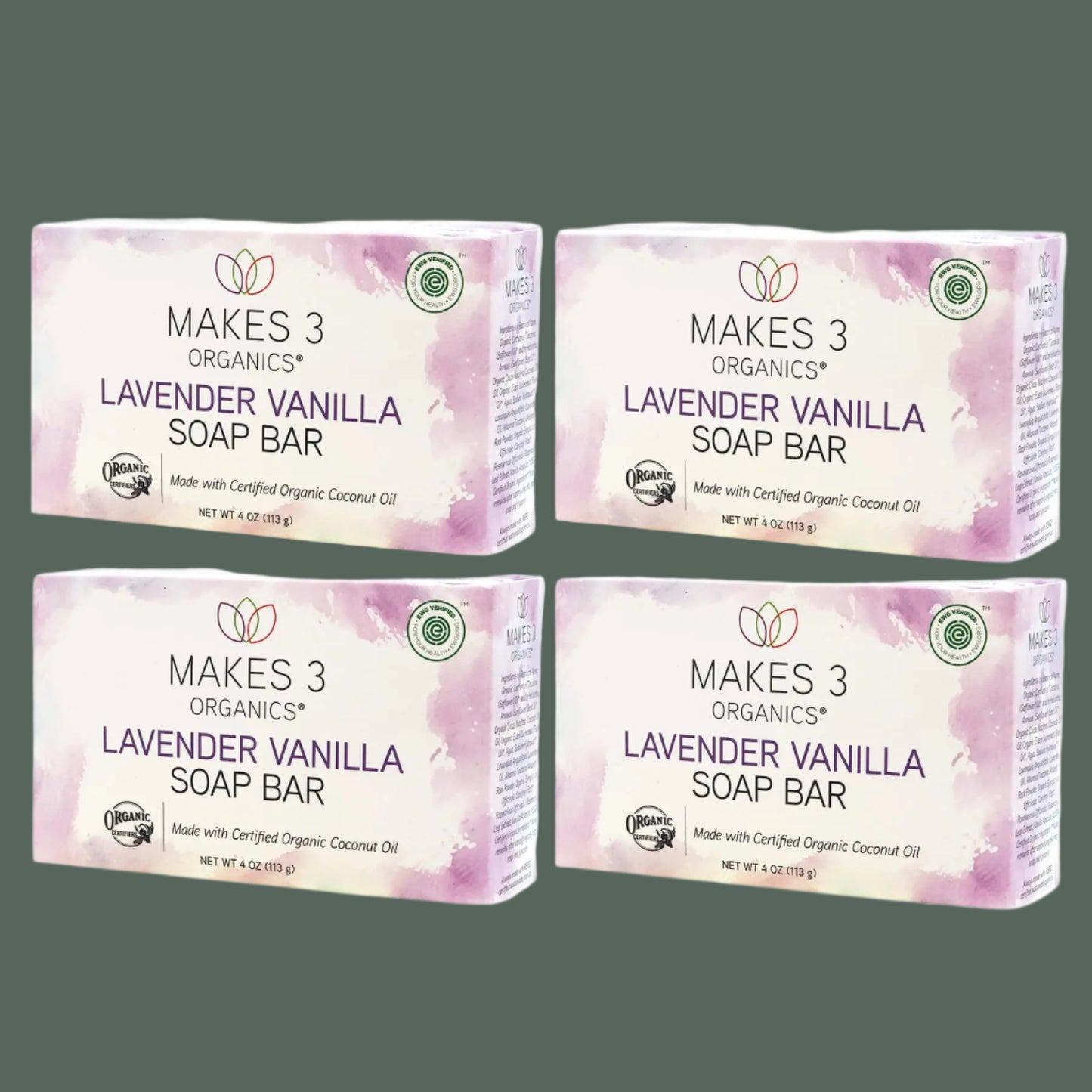 Organic Lavender Vanilla Soap Bar (4 Pack)