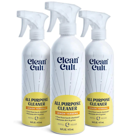 Cleancult Lemon Verbena All Purpose Cleaner - Refillable Aluminum Bottle 16 oz - 3 Pack