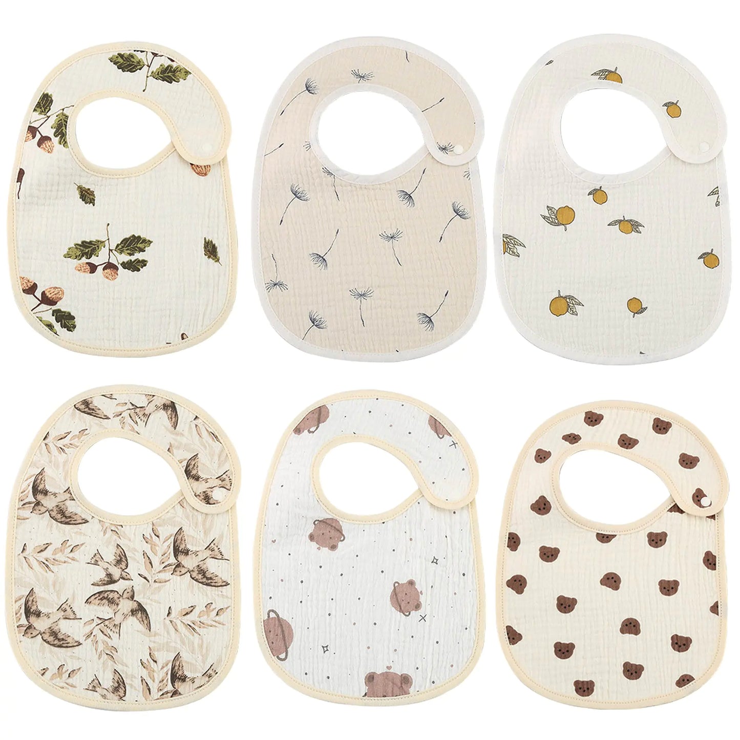 LittleCheek Organic Muslin Cotton Bibs 6-Pack