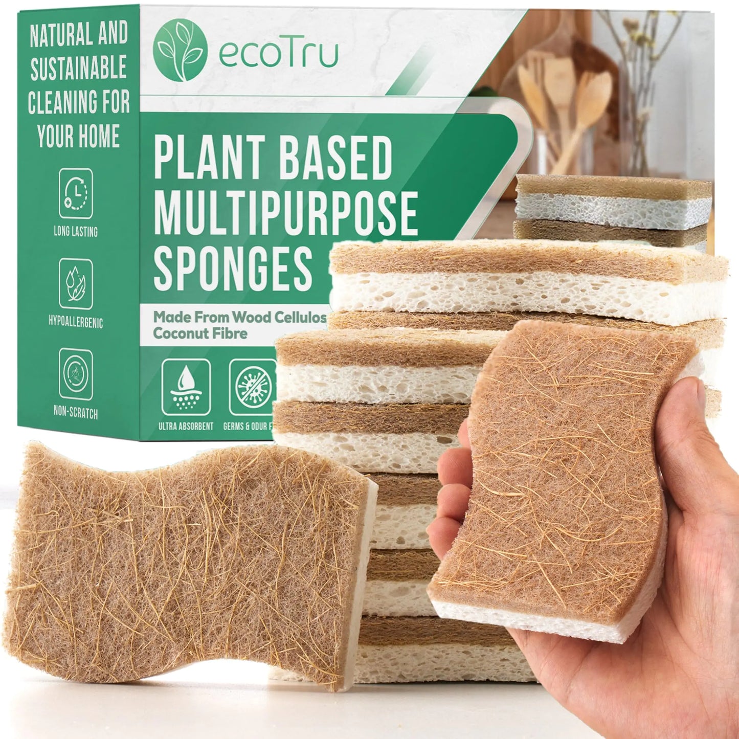 ecoTru 12 Pack Natural Kitchen Sponges