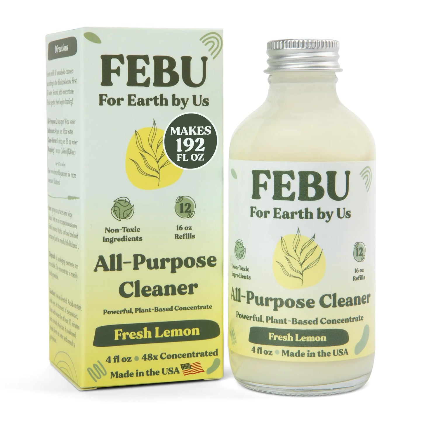 FEBU Natural All Purpose Cleaner Concentrate in Fresh Lemon | Makes 192 Fl Oz of Multipurpose Spray