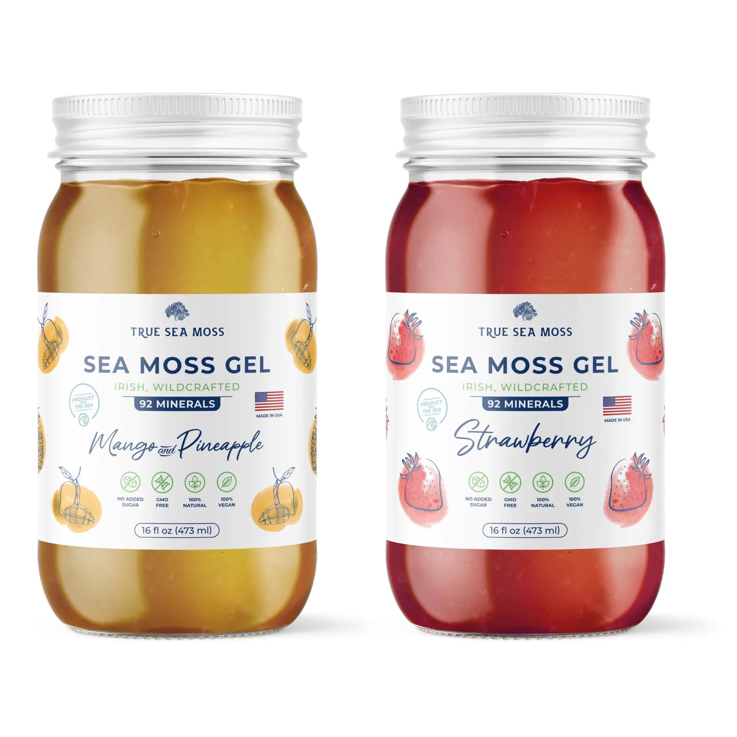 TrueSeaMoss Wildcrafted Irish Sea Moss Gel Bundle: Mango Pineapple & Strawberry