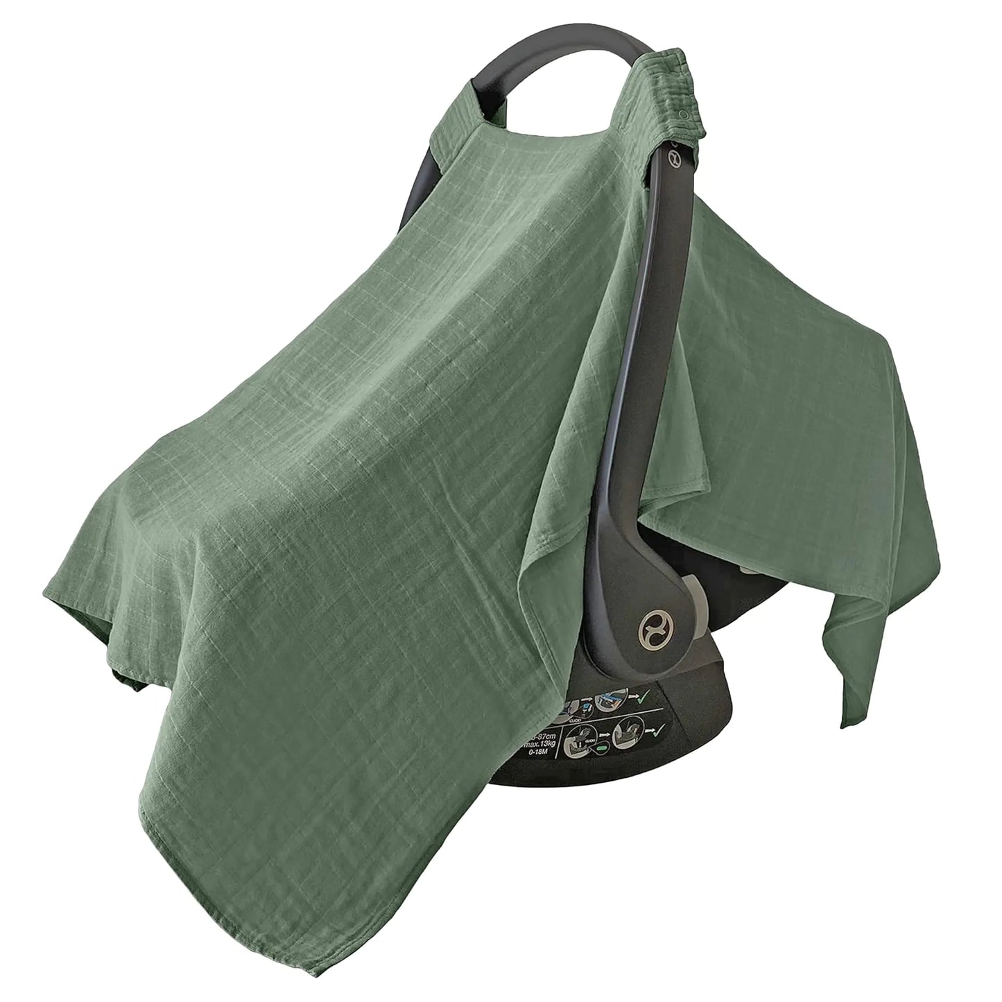 Organic Muslin Cotton Baby Car Seat Cover - Roman Green