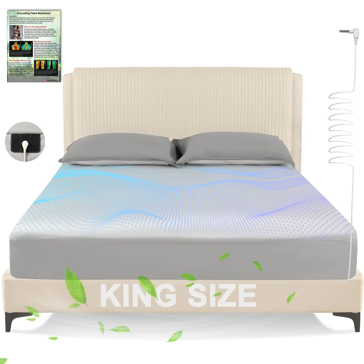 King Size Earth Grounded Fitted Bed Sheet 10% Pure Silver Fiber + 90% Organic Cotton