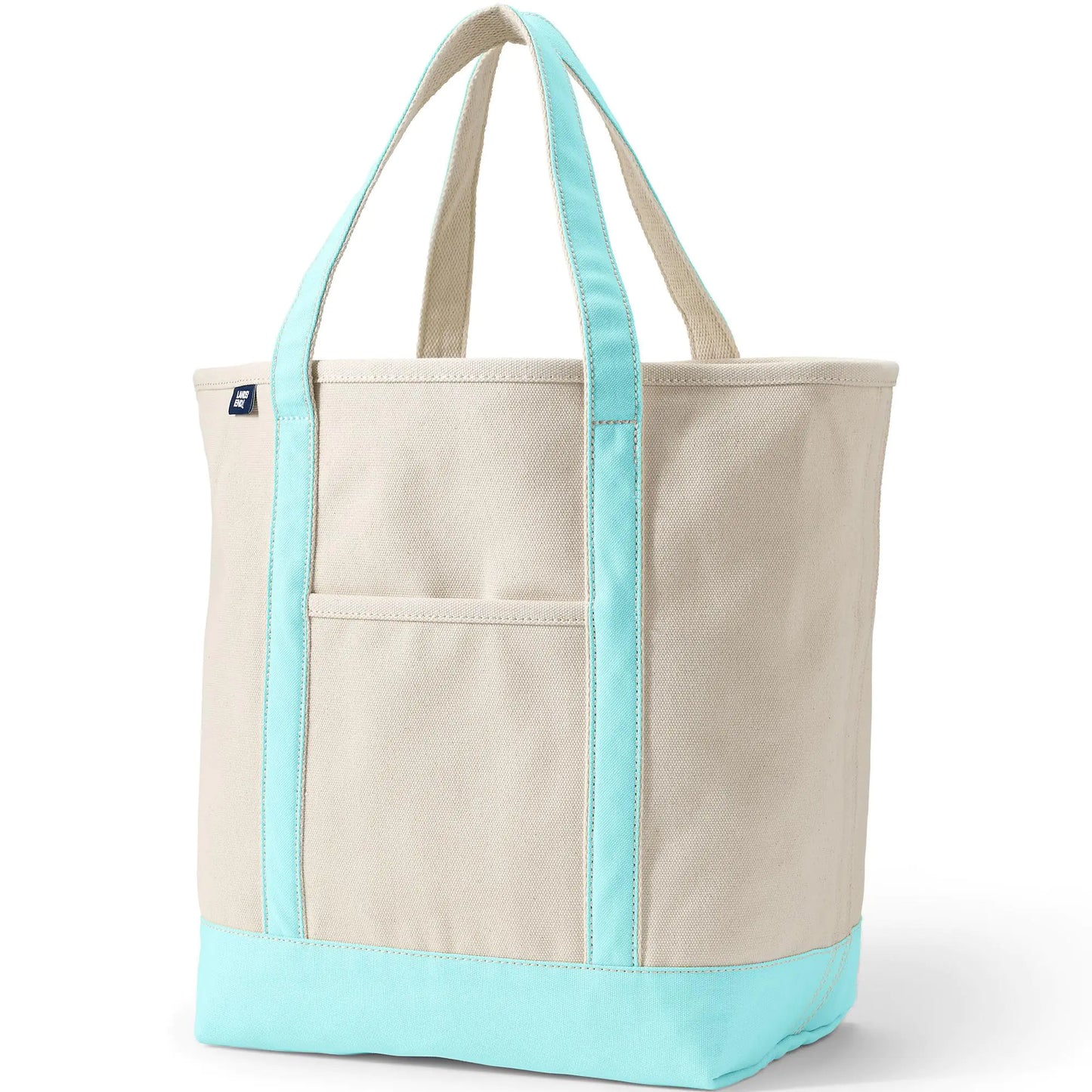 Lands End Natural Open Top Canvas Tote - Natural/Pale Aqua Ice - Medium