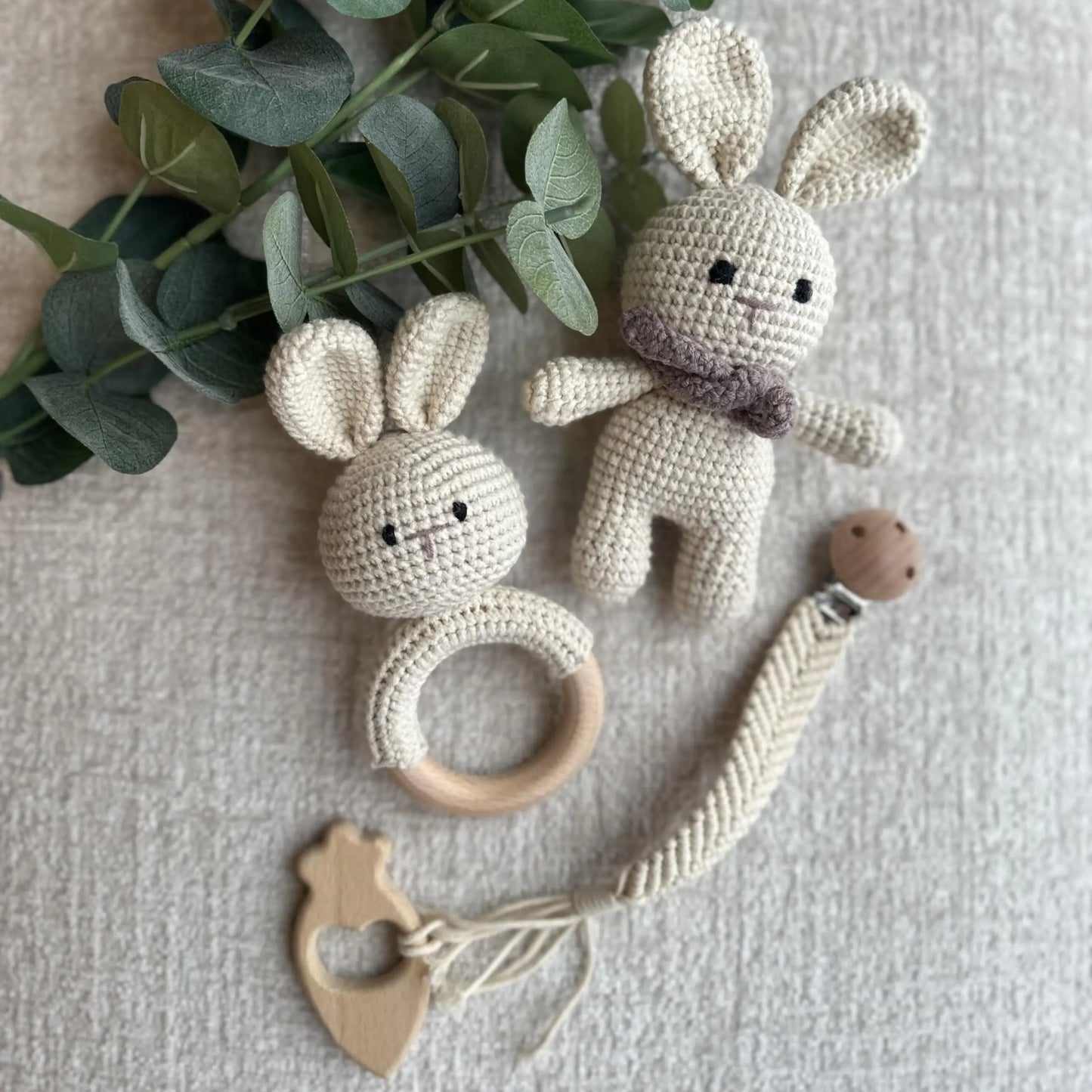 Organic Cotton Handmade Crotchet Bunny Set