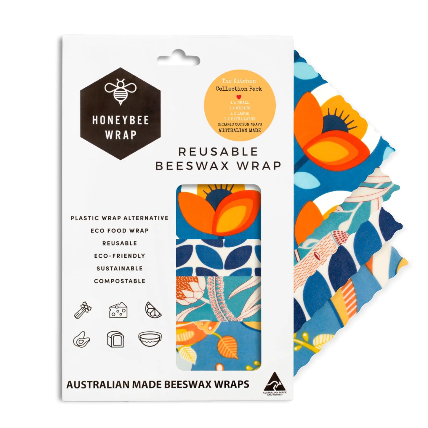 Honeybee Wrap Beeswax Wraps 4-Pack (S M L & XL)