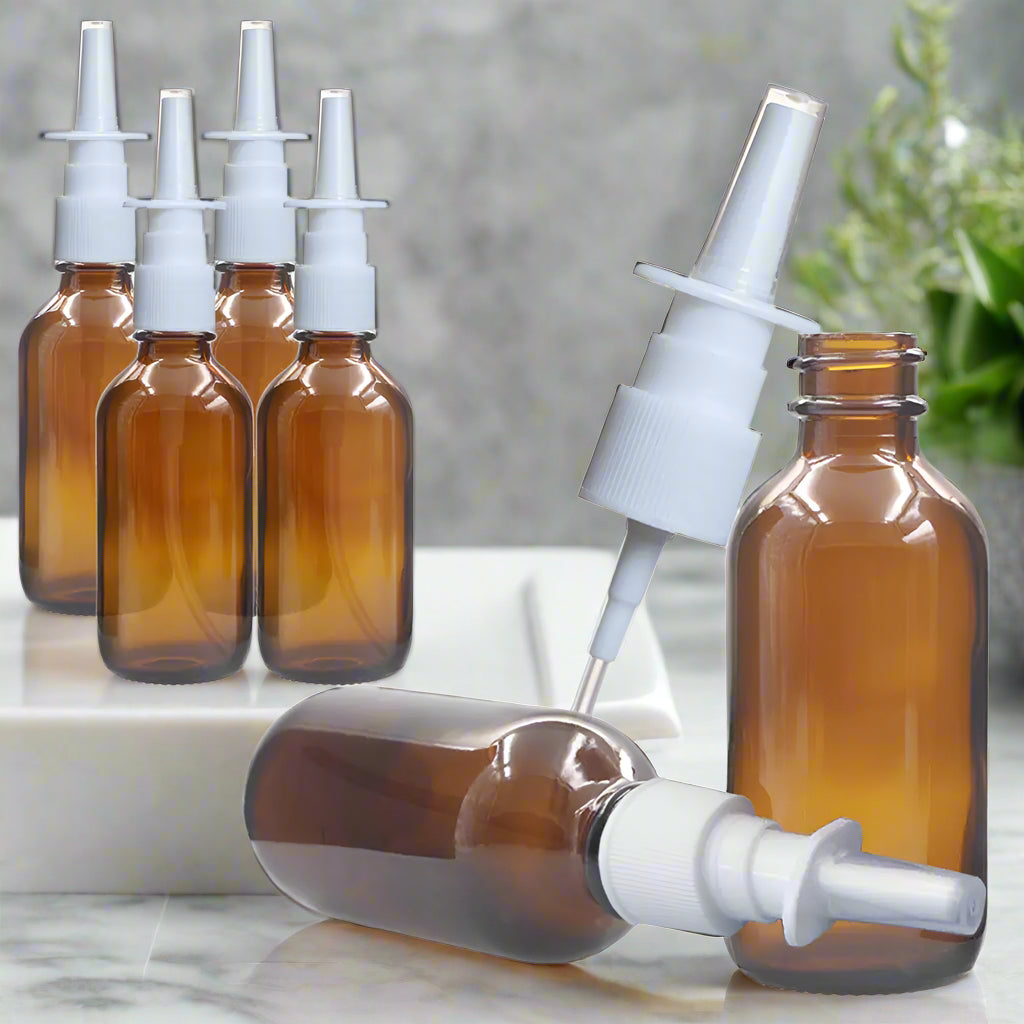 Amber Glass Nasal Spray Bottles 6-Pack (30ml/1oz)