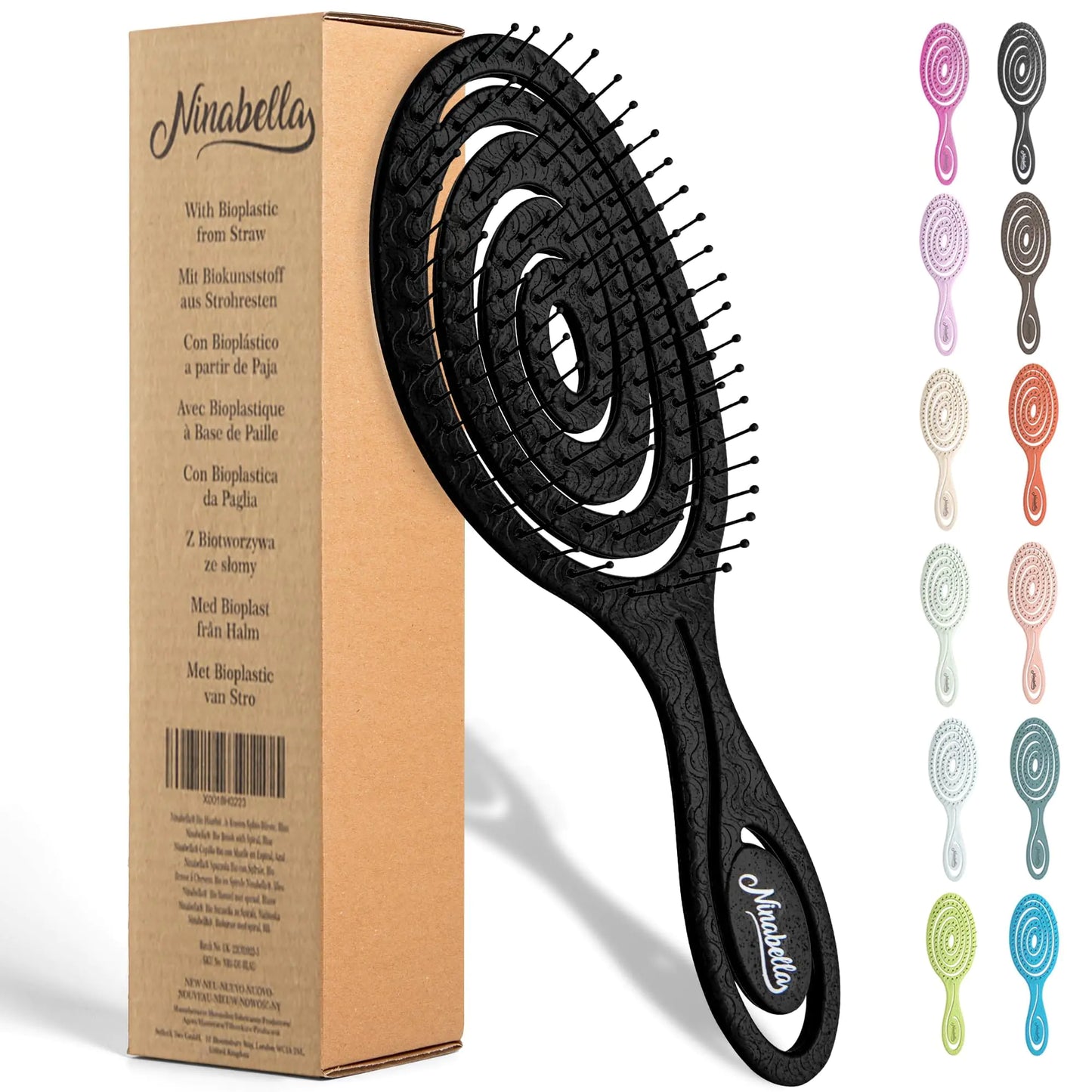 Ninabella Recycled Detangling Hair Brush - Black