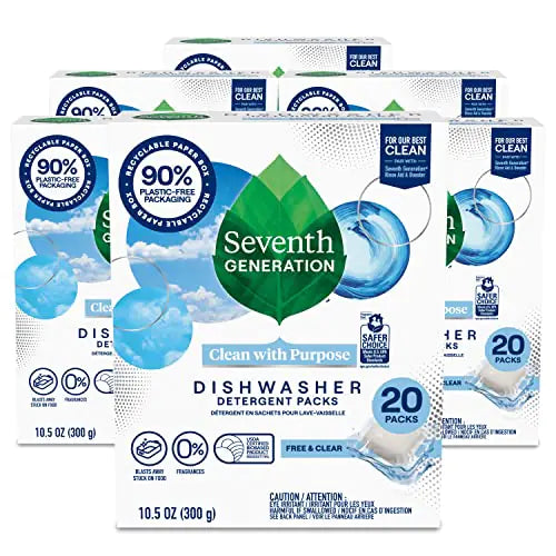 Seventh Generation Dishwasher Detergent Packs - Free & Clear (Pack of 6)