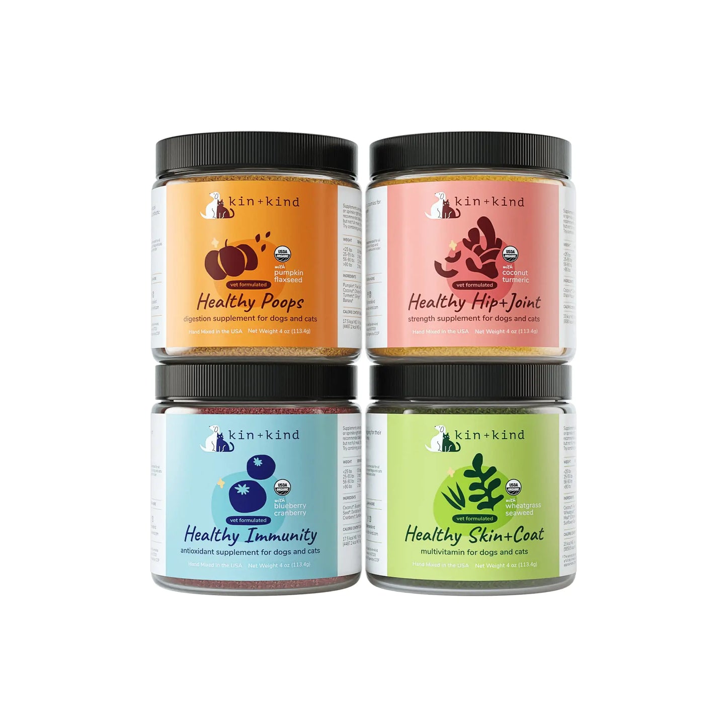 kin+kind Superfood Supplement Set for Dogs & Cats 4 Ounce (Pack of 4)