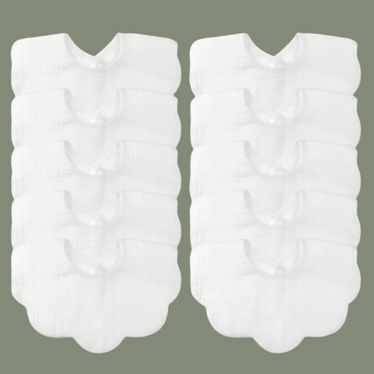 Scalloped 100% Cotton Unisex Baby Bibs - 10 Pack