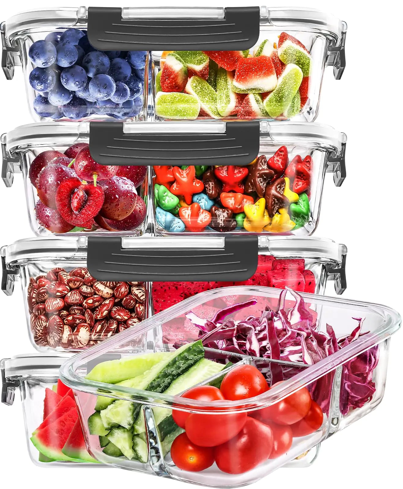 5-Pack 36oz Glass Airtight Meal Prep Containers
