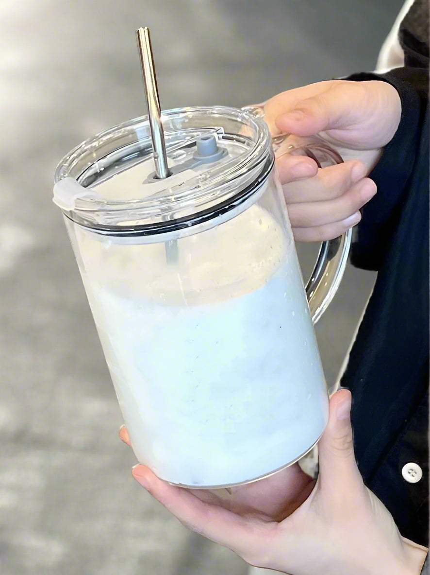 Glass Tumbler with Lid & Straw