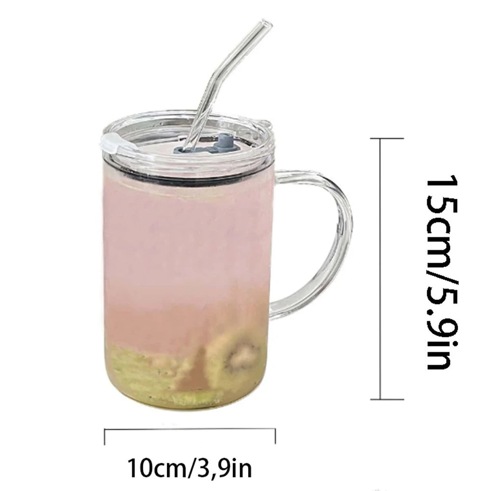 Glass Tumbler with Lid & Straw