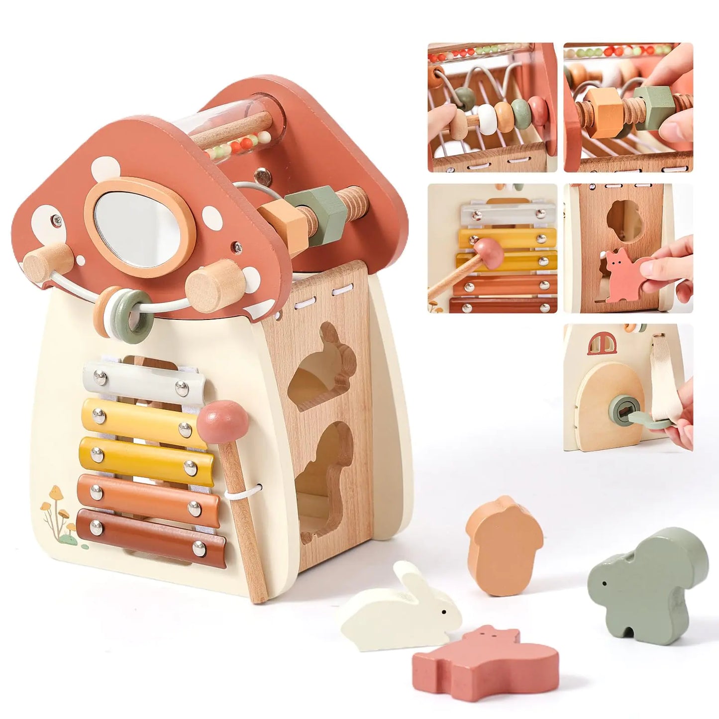 Wooden Activity Mushroom - 11-in-1 Montessori Toy