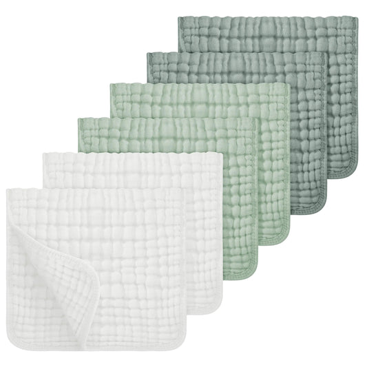 100% Cotton Muslin Burp Cloths - 6 Pack in Gradient Green